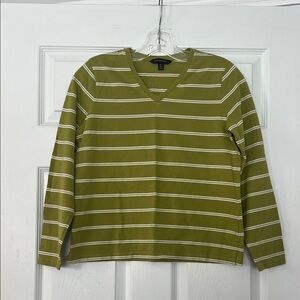 Lands' End Green and White Striped Top